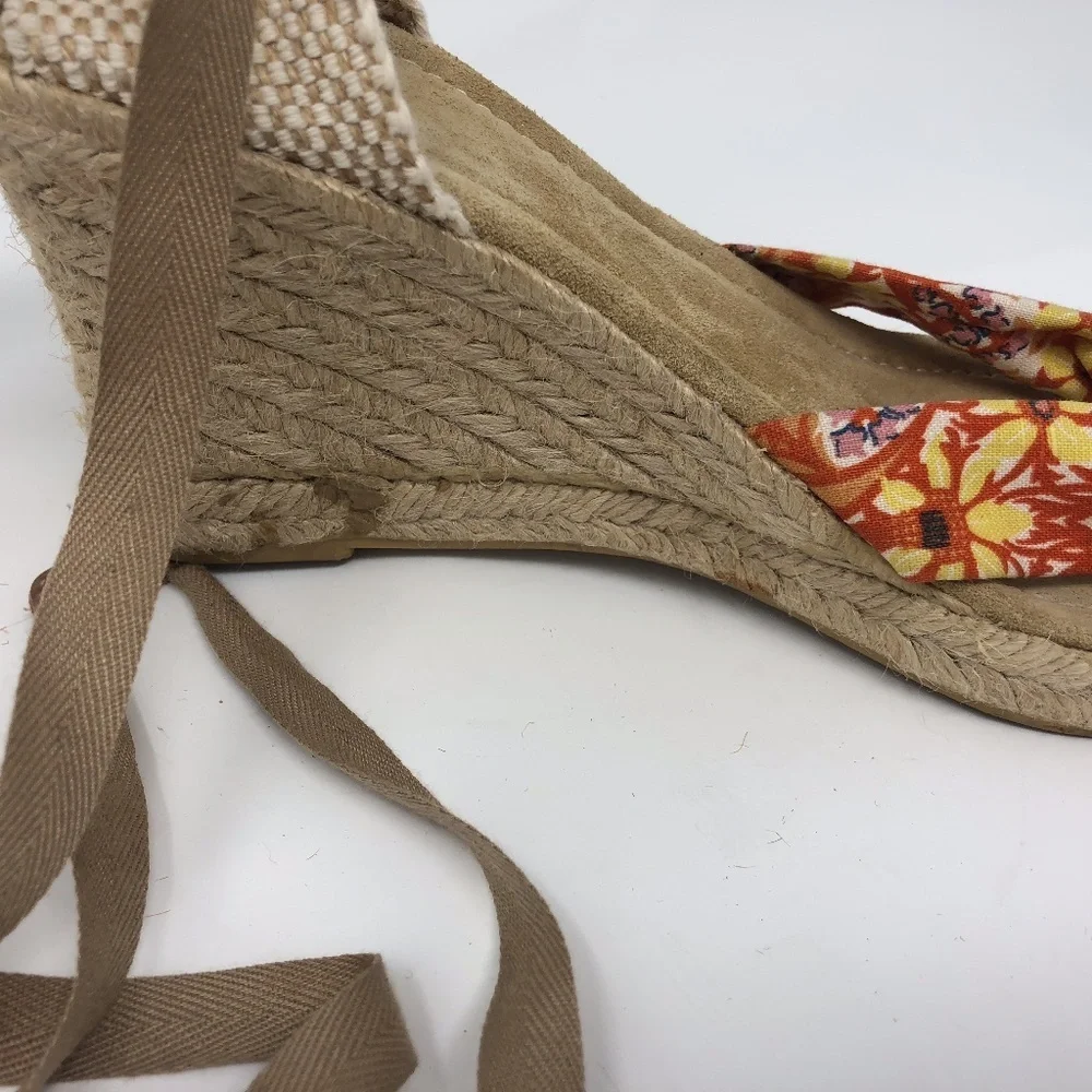 J. Crew Orange Floral Espadradilles Wedges 10
